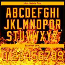 Load image into Gallery viewer, Custom Black Gold-Red Flame 3D Pattern Design Bomber Full-Snap Varsity Letterman Hoodie Jacket