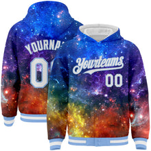 Load image into Gallery viewer, Custom Galactic White-Light Blue 3D Bomber Full-Snap Varsity Letterman Hoodie Jacket