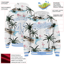 Load image into Gallery viewer, Custom White Light Blue Tropical Hawaii Palm Trees 3D Bomber Full-Snap Varsity Letterman Hoodie Jacket