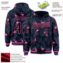 Load image into Gallery viewer, Custom Black Pink Flamingo 3D Pattern Design Bomber Full-Snap Varsity Letterman Hoodie Jacket
