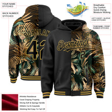 Load image into Gallery viewer, Custom Black Old Gold Tropical Hawaii Jungle Leaves 3D Bomber Full-Snap Varsity Letterman Hoodie Jacket