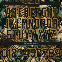 Load image into Gallery viewer, Custom Black Old Gold Tropical Hawaii Jungle Leaves 3D Bomber Full-Snap Varsity Letterman Hoodie Jacket