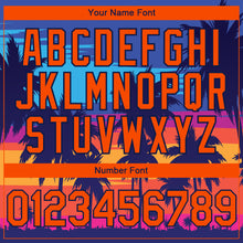 Load image into Gallery viewer, Custom Royal Orange-Navy Tropical Hawaii Palm Trees 3D Bomber Full-Snap Varsity Letterman Hoodie Jacket