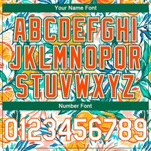 Load image into Gallery viewer, Custom White Orange-Kelly Green Fruit 3D Pattern Design Bomber Full-Snap Varsity Letterman Hoodie Jacket