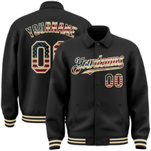 Load image into Gallery viewer, Custom Black Vintage USA Flag-Cream Bomber Full-Snap Varsity Letterman Lapel Collar Byron Jacket