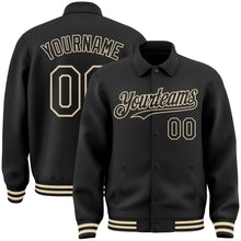 Load image into Gallery viewer, Custom Black Cream Bomber Full-Snap Varsity Letterman Lapel Collar Byron Jacket