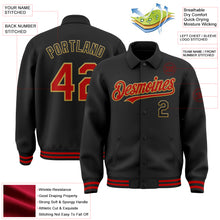 Load image into Gallery viewer, Custom Black Red-Old Gold Bomber Full-Snap Varsity Letterman Lapel Collar Byron Jacket