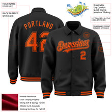 Load image into Gallery viewer, Custom Black Orange Bomber Full-Snap Varsity Letterman Lapel Collar Byron Jacket