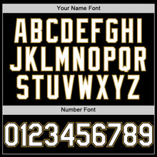 Load image into Gallery viewer, Custom Black White-Old Gold Bomber Full-Snap Varsity Letterman Lapel Collar Byron Jacket