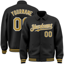 Load image into Gallery viewer, Custom Black Old Gold-White Bomber Full-Snap Varsity Letterman Lapel Collar Byron Jacket
