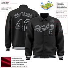 Load image into Gallery viewer, Custom Black Gray Bomber Full-Snap Varsity Letterman Lapel Collar Byron Jacket