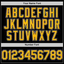 Load image into Gallery viewer, Custom Black Gold-Gray Bomber Full-Snap Varsity Letterman Lapel Collar Byron Jacket