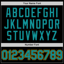 Load image into Gallery viewer, Custom Black Teal-Yellow Bomber Full-Snap Varsity Letterman Lapel Collar Byron Jacket