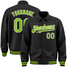 Load image into Gallery viewer, Custom Black Neon Green-White Bomber Full-Snap Varsity Letterman Lapel Collar Byron Jacket
