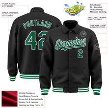Load image into Gallery viewer, Custom Black Kelly Green-White Bomber Full-Snap Varsity Letterman Lapel Collar Byron Jacket