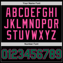 Load image into Gallery viewer, Custom Black Kelly Green-Pink Bomber Full-Snap Varsity Letterman Lapel Collar Byron Jacket