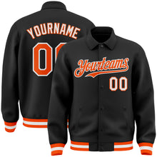 Load image into Gallery viewer, Custom Black Orange-White Bomber Full-Snap Varsity Letterman Lapel Collar Byron Jacket