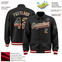 Load image into Gallery viewer, Custom Black Vintage USA Flag Cream-Maroon Bomber Full-Snap Varsity Letterman Lapel Collar Byron Jacket