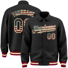 Load image into Gallery viewer, Custom Black Vintage USA Flag Cream-Maroon Bomber Full-Snap Varsity Letterman Lapel Collar Byron Jacket