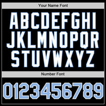 Load image into Gallery viewer, Custom Black Light Blue-White Bomber Full-Snap Varsity Letterman Lapel Collar Byron Jacket