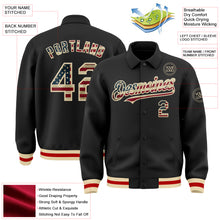 Load image into Gallery viewer, Custom Black Vintage USA Flag Cream-Red Bomber Full-Snap Varsity Letterman Lapel Collar Byron Jacket