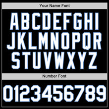 Load image into Gallery viewer, Custom Black White-Light Blue Bomber Full-Snap Varsity Letterman Lapel Collar Byron Jacket