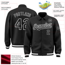 Load image into Gallery viewer, Custom Black White Bomber Full-Snap Varsity Letterman Lapel Collar Byron Jacket
