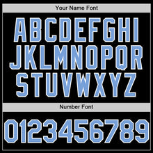 Load image into Gallery viewer, Custom Black Light Blue-White Bomber Full-Snap Varsity Letterman Lapel Collar Byron Jacket