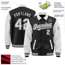 Load image into Gallery viewer, Custom Black White Bomber Full-Snap Varsity Letterman Two Tone Lapel Collar Byron Jacket