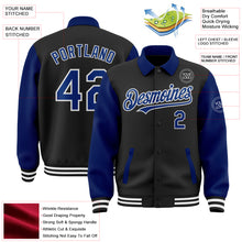 Load image into Gallery viewer, Custom Black Royal-White Bomber Full-Snap Varsity Letterman Two Tone Lapel Collar Byron Jacket