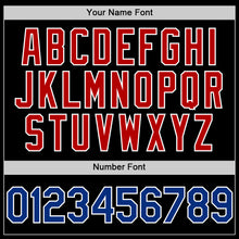 Load image into Gallery viewer, Custom Black Royal-Red Bomber Full-Snap Varsity Letterman Two Tone Lapel Collar Byron Jacket