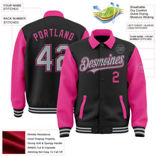 Load image into Gallery viewer, Custom Black Gray-Pink Bomber Full-Snap Varsity Letterman Two Tone Lapel Collar Byron Jacket