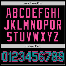 Load image into Gallery viewer, Custom Black Teal-Pink Bomber Full-Snap Varsity Letterman Two Tone Lapel Collar Byron Jacket