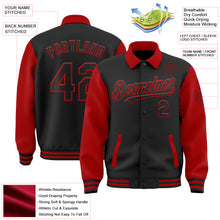 Load image into Gallery viewer, Custom Black Red Bomber Full-Snap Varsity Letterman Two Tone Lapel Collar Byron Jacket