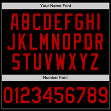 Load image into Gallery viewer, Custom Black Red Bomber Full-Snap Varsity Letterman Two Tone Lapel Collar Byron Jacket