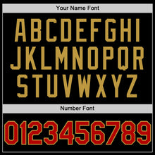 Load image into Gallery viewer, Custom Black Red-Old Gold Bomber Full-Snap Varsity Letterman Two Tone Lapel Collar Byron Jacket