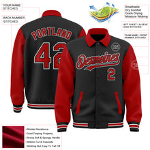 Load image into Gallery viewer, Custom Black Red-White Bomber Full-Snap Varsity Letterman Two Tone Lapel Collar Byron Jacket