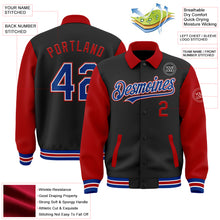 Load image into Gallery viewer, Custom Black Royal-Red Bomber Full-Snap Varsity Letterman Two Tone Lapel Collar Byron Jacket