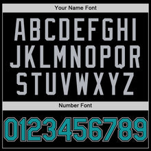 Load image into Gallery viewer, Custom Black Teal-Gray Bomber Full-Snap Varsity Letterman Two Tone Lapel Collar Byron Jacket