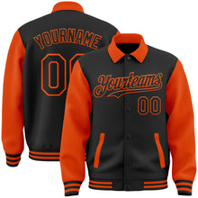 Load image into Gallery viewer, Custom Black Orange Bomber Full-Snap Varsity Letterman Two Tone Lapel Collar Byron Jacket