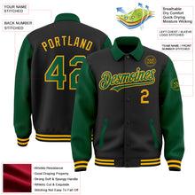 Load image into Gallery viewer, Custom Black Kelly Green-Gold Bomber Full-Snap Varsity Letterman Two Tone Lapel Collar Byron Jacket