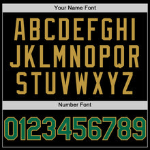 Load image into Gallery viewer, Custom Black Kelly Green-Old Gold Bomber Full-Snap Varsity Letterman Two Tone Lapel Collar Byron Jacket