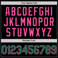 Load image into Gallery viewer, Custom Black Kelly Green-Pink Bomber Full-Snap Varsity Letterman Two Tone Lapel Collar Byron Jacket