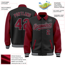 Load image into Gallery viewer, Custom Black Crimson-Gray Bomber Full-Snap Varsity Letterman Two Tone Lapel Collar Byron Jacket