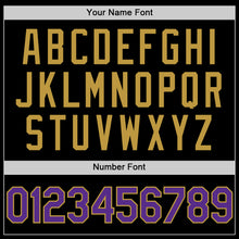 Load image into Gallery viewer, Custom Black Purple-Old Gold Bomber Full-Snap Varsity Letterman Two Tone Lapel Collar Byron Jacket