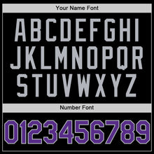 Load image into Gallery viewer, Custom Black Purple-Gray Bomber Full-Snap Varsity Letterman Two Tone Lapel Collar Byron Jacket