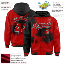 Load image into Gallery viewer, Custom Red Black-White Abstract Color Blocks Fragment Art 3D Pattern Design Bomber Full-Snap Varsity Letterman Hoodie Jacket