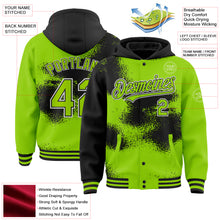 Load image into Gallery viewer, Custom Neon Green Black-White Abstract Color Blocks Fragment Art 3D Pattern Design Bomber Full-Snap Varsity Letterman Hoodie Jacket