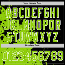 Load image into Gallery viewer, Custom Black Neon Green-White Abstract Splash Grunge Art 3D Pattern Design Bomber Full-Snap Varsity Letterman Hoodie Jacket