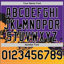 Load image into Gallery viewer, Custom Purple Gold-Black Abstract Splash Grunge Art 3D Pattern Design Bomber Full-Snap Varsity Letterman Hoodie Jacket